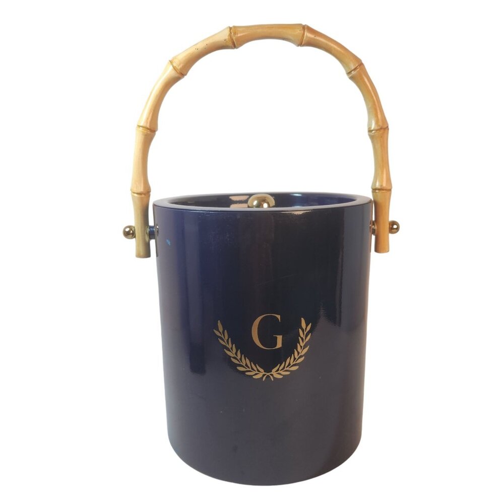Mark and Graham Bamboo Enamel Ice Bucket Vinyl Monogram "G"